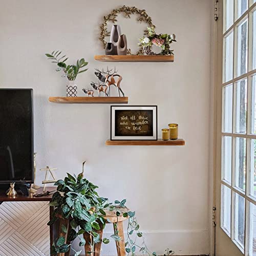 Stahmfover 16.2" Wood Floating Shelves，Rustic Pine Wall Shelves For Bathroom Bedroom Kitchen,Valentine's Day Gift 16.2" L*5.7" W*1.0" H(Brown, Set Of 3) #TOP5