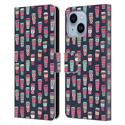 Étui portefeuille en cuir motif café pour Apple iPhone 14 Plus par Andrea Lauren Design