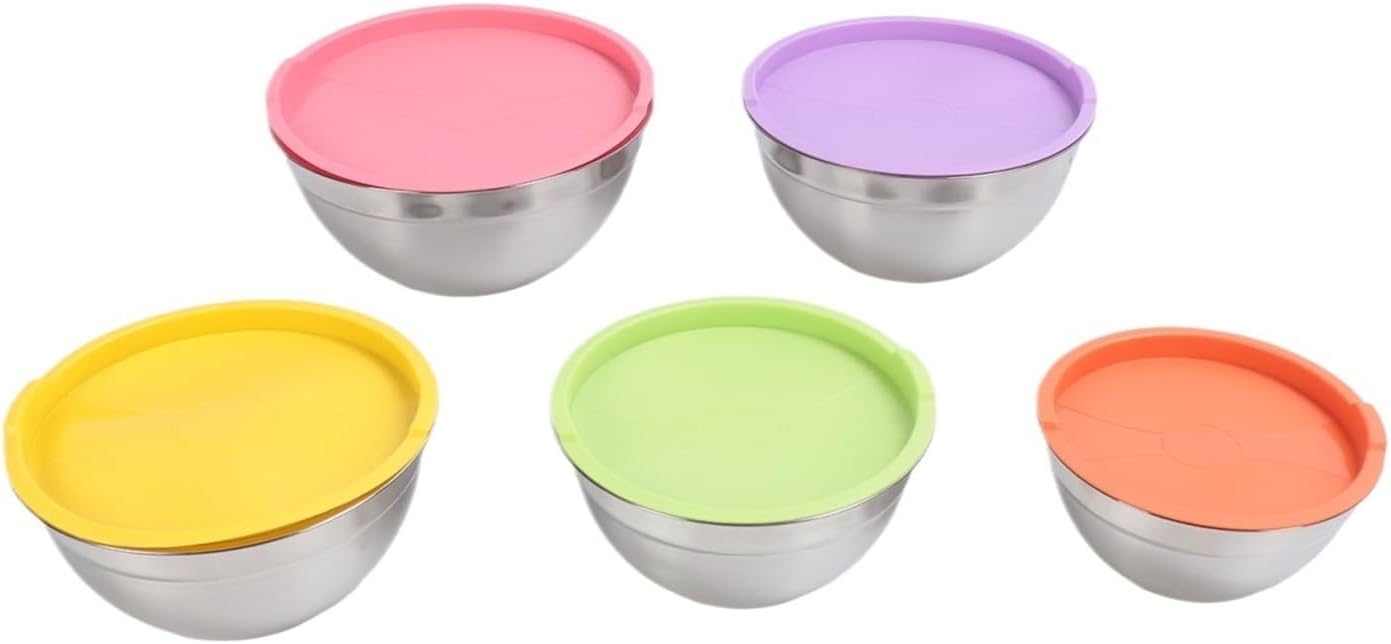 5Pcs Salad Bowls Versatile Heat Resistant Mixing Container With Lids For Kitchen Baking Cooking