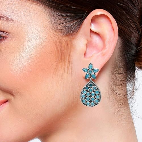Efulgenz Indian Earrings for Women Oxidized Jewelry Floral Crystal Earrings Dangle Tear Drop Earring Set Bollywood Bohemian Fashion Statement Jewelry for Women3