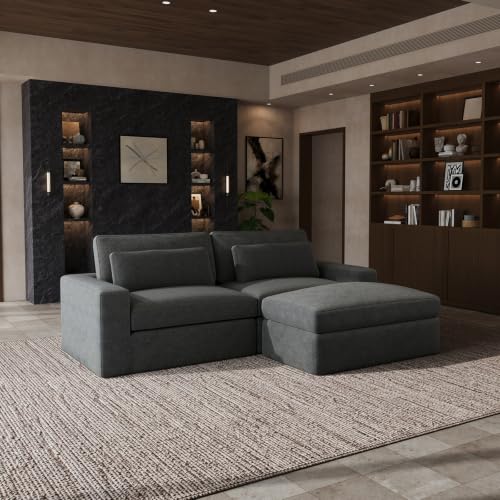 Image of Novilla 98 inch Deep Seat Modular Sectional Sofa, Removable Washable Covers, L Shape Cloud Couch with Lumbar Pillows, Chenille Boneless Sectional Couch Dark Gray, No Assembly Required