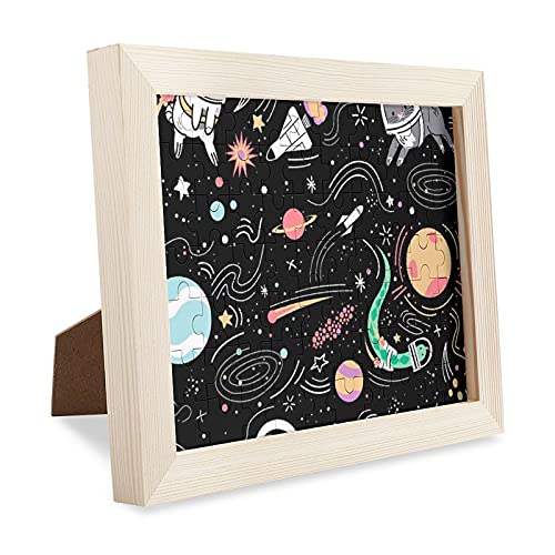 70 PCS ピース ジグソーパズル かわいい スペース ペット 木製パズル puzzle ジグソーフォトフレーム 写真立て 卓上置き スタンド付き 大人用 子供用 誕生日 プレゼント ムデスクトップデコレーション寮の部屋 装飾 フォトフレーム付属