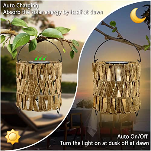 Decorative Table Lights Outdoor Rattan - Hanging Lantern Lights Solar Rattan Lantern Warm White For Tabletop, Garden Decor, Party And Wedding #TOP2