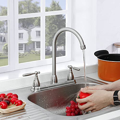 Solvex 2 Handle Kitchen Sink Faucet, High Arc 360 Swivel Stainless Steel Pipe 3 Hole Kitchen Faucet, Commercial Modern Brushed Nickel Kitchen Sink Faucet, Us-Sp-80077-2 #TOP1