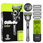GilletteLabs Rasoio A Mano Libera Con Barra Esfoliante, 1 Manico + 5 Lamette Di Ricambio, Include Gancio Da Parete e Custodia Da Viaggio