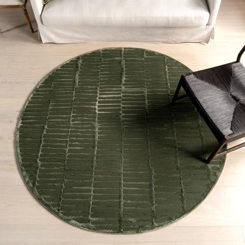 Nuloom Kailani Green, 6' Round, Geometric, Soft and Cozy, High Traffic, Stain Resistant, Easy Clean, Durable Washable Area Rug for Bedroom, Living Room, Dining Space, Den, Foyer, Entryway