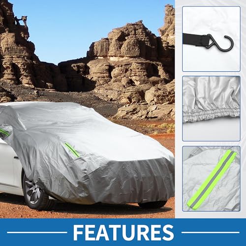 Image of Car Windshield Cover Half Car Cover Top with Reflective Straps for Ice and Snow for Most Car Silver Tone 103.94 inch x 47.24 inch