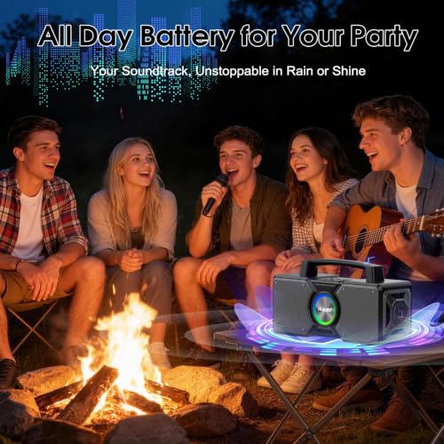Image of Hupoaf Speakers Bluetooth Wireless,160W Max Loud Bass Outdoor Speaker, IPX7 Waterproof, Boombox Sound, All Day Battery, Wireless TWS Pairing Speakers Portable for Party, Outsides, Beach,Garage