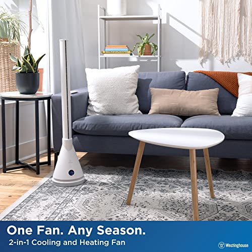 Westinghouse 40” 2-In-1 Digital Bladeless Fan With Heater - Crafted With 80° Oscillation Function, 1-9 Air Speed, 45° Tipping Automatic Power Off, Touch-Sensitive Control, And 26W Power (White) #TOP1