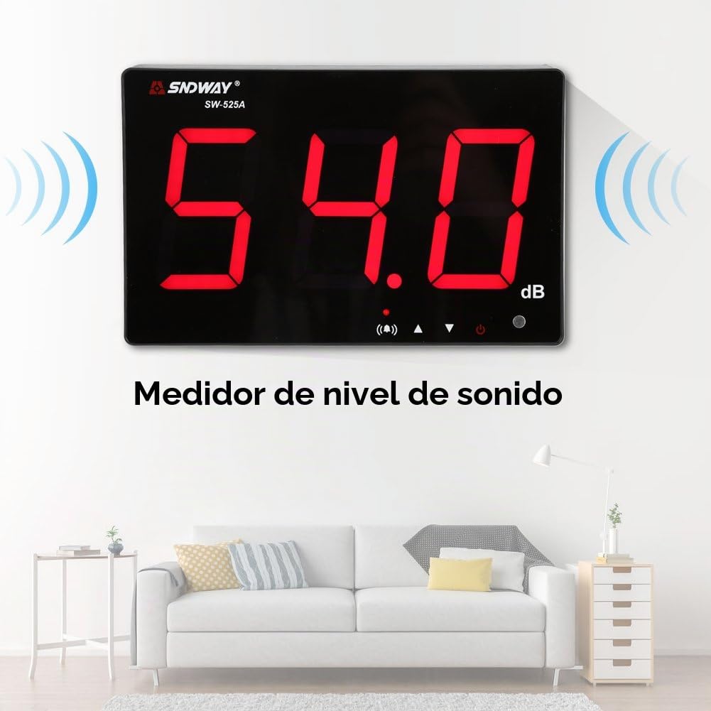 Lazmin Medidor de Nivel de Sonido LCD de 9.6 Pulgadas, medidor Digital de decibelios Medición de Ruido de Audio 30-130dB, medidor de monitoreo de decibelios con Alarma