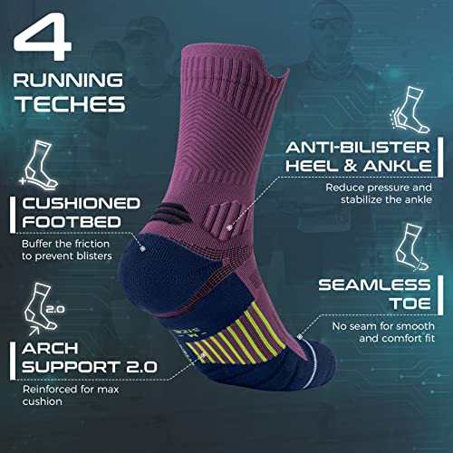Image of Compression Running Socks 3 Pairs, Cushion Crew Socks, Anti-Blister Moisture Wicking Athletic Hiking Basketball Socks