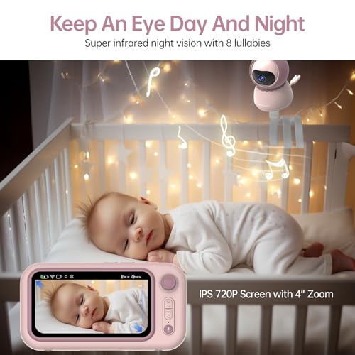 babytone 5" Video Baby Monitor with Camera and Audio, Loop Record & Playback, No WiFi, Night Vision Infant Cam 1080P, 2-Way Audio & Sound Detection, Pan/Tilt/Zoom, IPS Screen,Temp/Humidity Sensor - Image 3