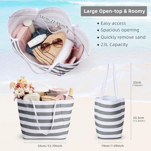 Image of KALIDI Beach Tote Bag Women Large Waterproof Sandproof Shoulder Handbag Packable Grocery Bag Hobo Purse for Picnic Vacation
