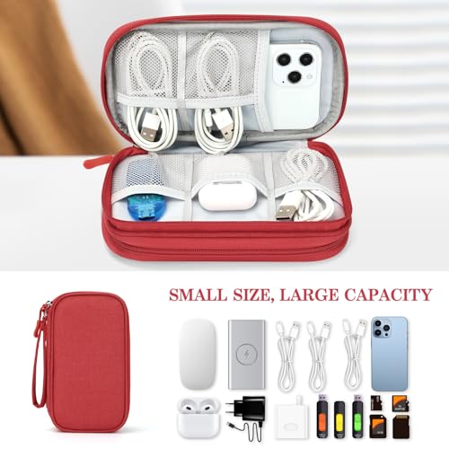 Image of FYY Travel Cable Organizer Pouch Electronic Accessories Carry Case Portable Waterproof Double Layers All-in-One Storage Bag for Cord, Charger, Phone, Earphone Red