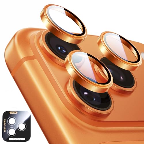 MAGIC JOHN for iPhone 17 Pro Max/17 Pro Camera Lens Protector [Alignment Kit&1:1 Invisible Fit] 9H Aerospace Tempered Glass, Ultra HD, Metal Individual Ring, Set of 2,Orange