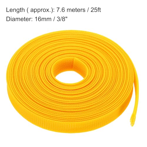 Manchon extensible 2,5 cm gaine de câble jaune uxcell de 7,6 m