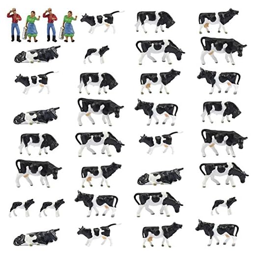 Evemodel Set de Personas y Animales de Granja, AN8704 36 piezas Escala 1:87 Vacas y Personas para Maquetas. Paisajes en Miniatura en Escala HO