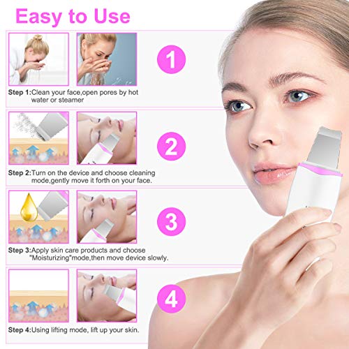 Hibeauty Skin Scrubber Face Spatula, Blackhead Remover Pore Cleansing, Comedones Extractor Exfoliator Facial Lifting Tool with 4 Modes for Facial Deep Cleansing - Thumbnail 3