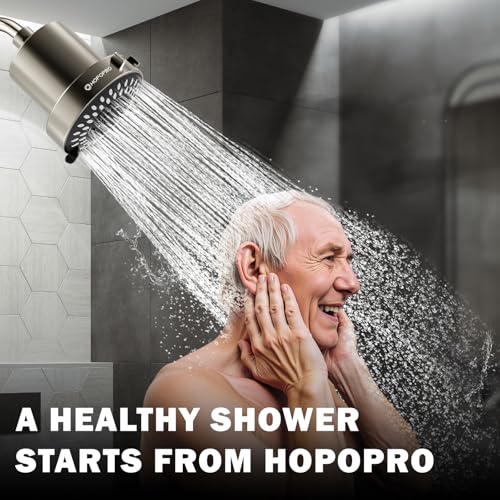 Image of 4 Inch Filtered Shower Head with 5 Settings, HOPOPRO Showerhead with Filter