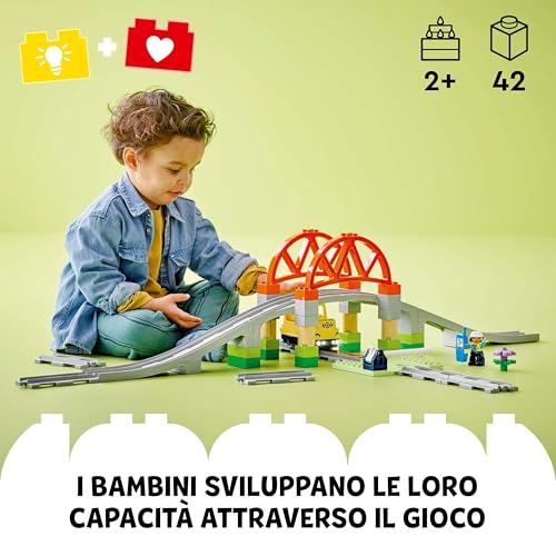 DUPLO Pack di Espansione Ponte e Binari Ferroviari Giocattolo - Giochi Didattici con 8 Pezzi di Rotaie, Ponte, Barriera e Mattoncino Interattivo - Regalo per Bambini e Bambine da 2 Anni - 10426 - Lego - Immagine 1