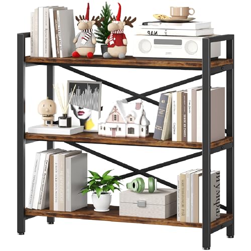 3 Tier Bookshelf 31.49" Width, Wood and Metal Etagere Bookcase,