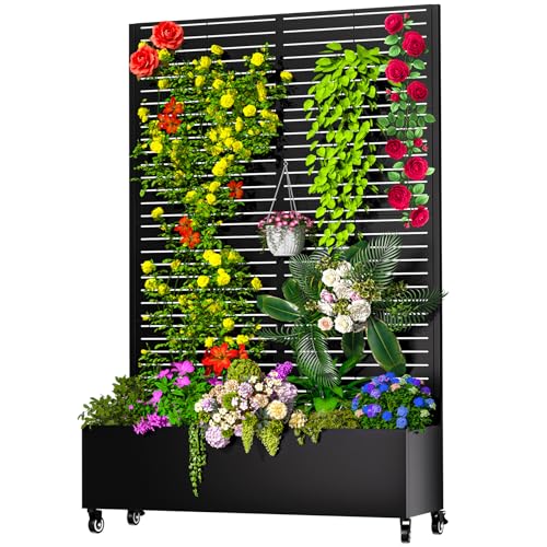MTART Metal Planter Box with Trellis, 72.1'x47.2'x16' Outdoor Galvanized Raised Garden Bed with...