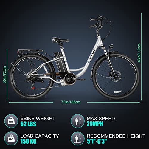 Vivi Electric Bike, 26"/20" Electric Cruiser Bike 500W Ebike 20Mph Electric Bike For Adults, 48V Removable Battery, Shimano 7 Speed E-Bike, Electric City Commuter Bicycle #TOP7