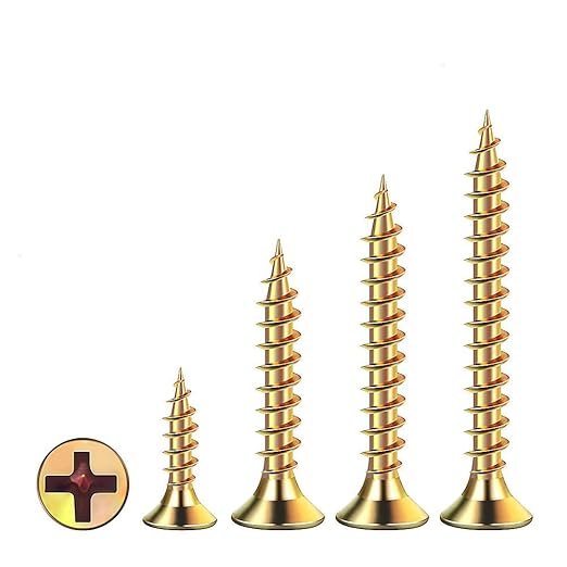 Wensilon (385PCS) Tornillos para Madera Cabeza Plana Zinc Amarillo, Autorroscantes de Metal de Rápida Toma con kit de Anclajes Plásticos para Drywall miniatura 5