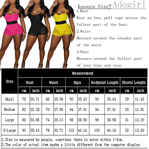 Adogirl Sexy See Through Jumpsuits For Women Sheer Club Rompers Spaghetti Strap Tank Top Bodysuit + Mesh Shorts 2Pcs Outfits Catsuit Body Shaper Black #TOP4
