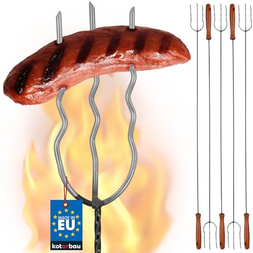 KOTARBAU® 5er Set Grillspieße Lagerfeuer Spieß Holzgriff 123 cm Grillspieß für Wurst Stockbrot Stöcke Grillspieße Edelstahl Marshmallow Spieße Lagerfeuer für Lagerfeuer