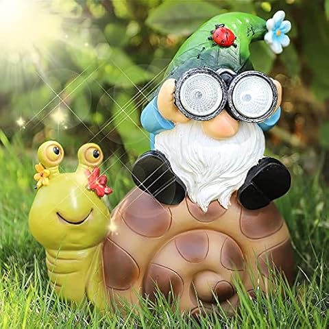 Solar Garden Statue Gnome,Garden Figurine Outdoor Decoration with Gnome Sitting on Snail for Yard,Patio,Lawn Art Decoration,Housewarming Gift Cover