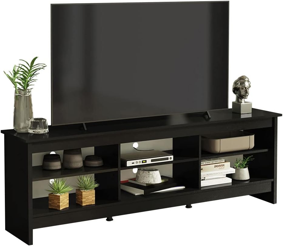 Sleek Black TV Stand with Cabinet and Cable Management, 71" Width