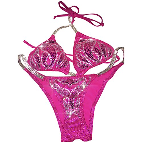 Hot Pink Bikini Competition Contest Bikinis Rhinestone Bikini w Padded top (Small Hips 32