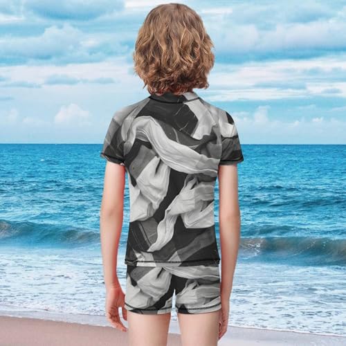 Plaid Black and WhiteChildren's Casual Swimsuit Set - Simple and Versatile7-9Y（120cm）2