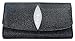 Genuine Real Stingray Skin Leather One Eye Trifold Clutch Black Wallet