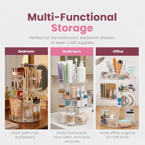 Image of SHOPPOFOBIX Makeup Organizer Adjustable 360 Rotation With 7 Adjustable Layers Large Capacity Makeup Display Case - ACRYLIC (Plain Round)