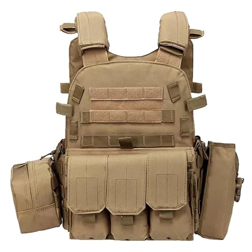 Peminkoo Gilet tactique, armure corporelle, porte-plaque de chasse, accessoires Airsoft, armée de Combat militaire Wargam molle (Tan)