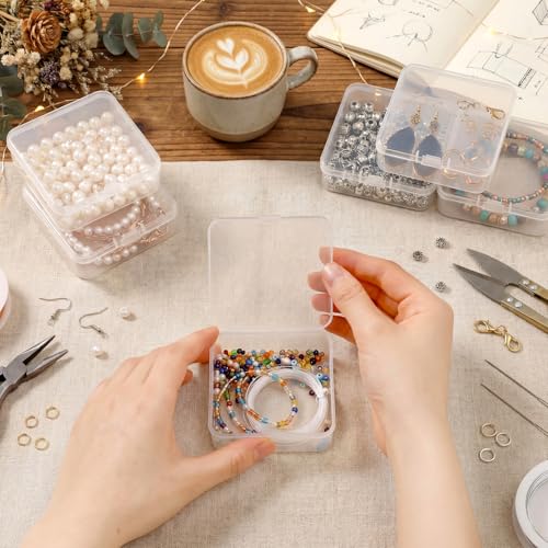 Image of SATINIOR 300 Packs Clear Small Plastic Containers 2.9 X 2.9 X 1 Inches Transparent Storage Box with Hinged Lid in Bulk for Jewelry Hardware Crafts Small Items