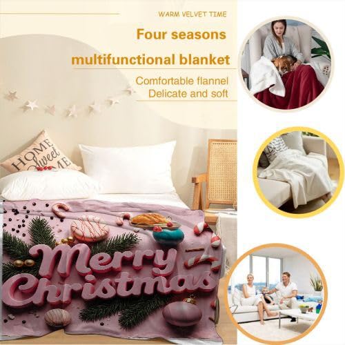 Coperta Pile Matrimoniale 220x240 Motivo Natalizio Rosa, Leggero Traspirante Coperta Plaid in Flanella, Super Morbido 3D Stampa Coperta Pile per Letto Divano