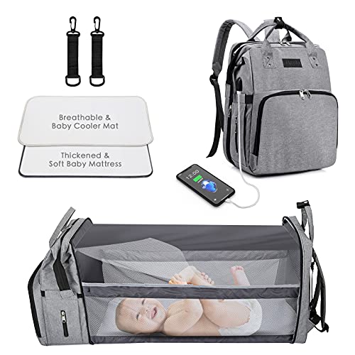 Diaper Bag Backpack - Travel Foldable Baby Bed with Bassin...