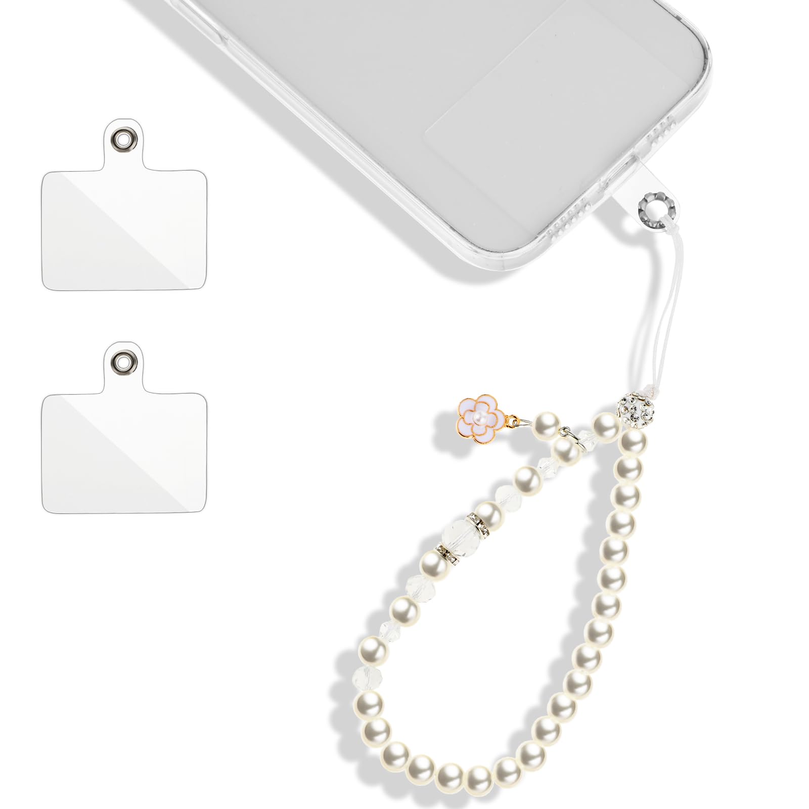 GiantreeUniversal Pearl Chain Lanyard With 2Pcs Back Patch Charms Wrist Strap for Cell Phones & Cases (Color 5)