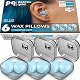 Peace&Quiet PQ Wax Ear Plugs for Sleep - 6 Silicone Wax Earplugs for Sleeping and Swimming - Gel Ear Plugs Noise Cancelling, Protect Ears While Sleeping with Sound Blocking 32 Db (6-Pillows), Blue