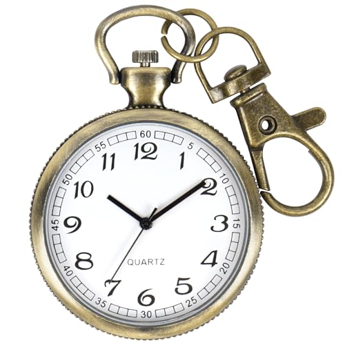 Image of Minimalist Ultra Thin Open Face Quartz Pocket Watch with Key Buckle Unisex Portable Unisex Pocket Watch