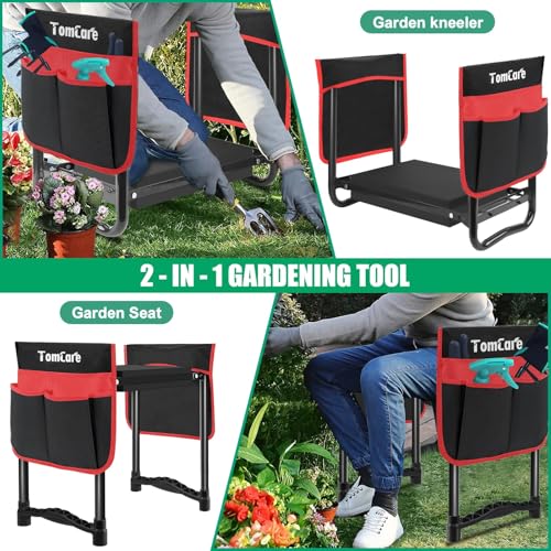 Image of TomCare Garden Kneeler and Seat 10.64 inch Wider Larger Soft Kneeling Pad Garden Bench with 2 Large Tool Pouches Heavy Duty Garden Stool Foldable Tools Gardening Gifts for Women Men Gardeners,Black