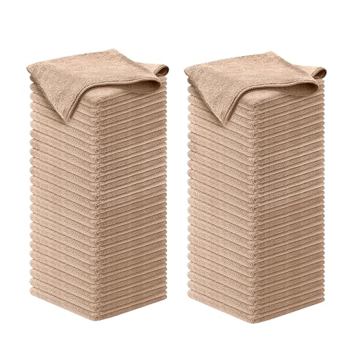 USANOOKS Microfiber Cleaning Cloth - Beige - 100Pcs (12.5x12.5 inch) High Performance - 1200 Washes, Ultra Absorbent Car Towel Traps Grime & Liquid for Streak-Free Mirror Shine - car Washing Cloth