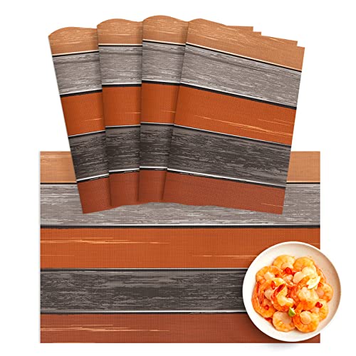 Placemats Set Of 4 Woven Place Mats Vintage Farm Barn Orange-Gray Gradient On Wood Grain Waterproof Pvc Plastic Placemats Washable Insulated Table Mat For Kitchen Dining Room Table #TOP2