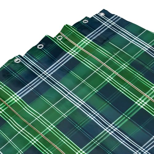 Rideau de douche bouton-pression polyester bleu motif géométrique tartan 183cm - 6