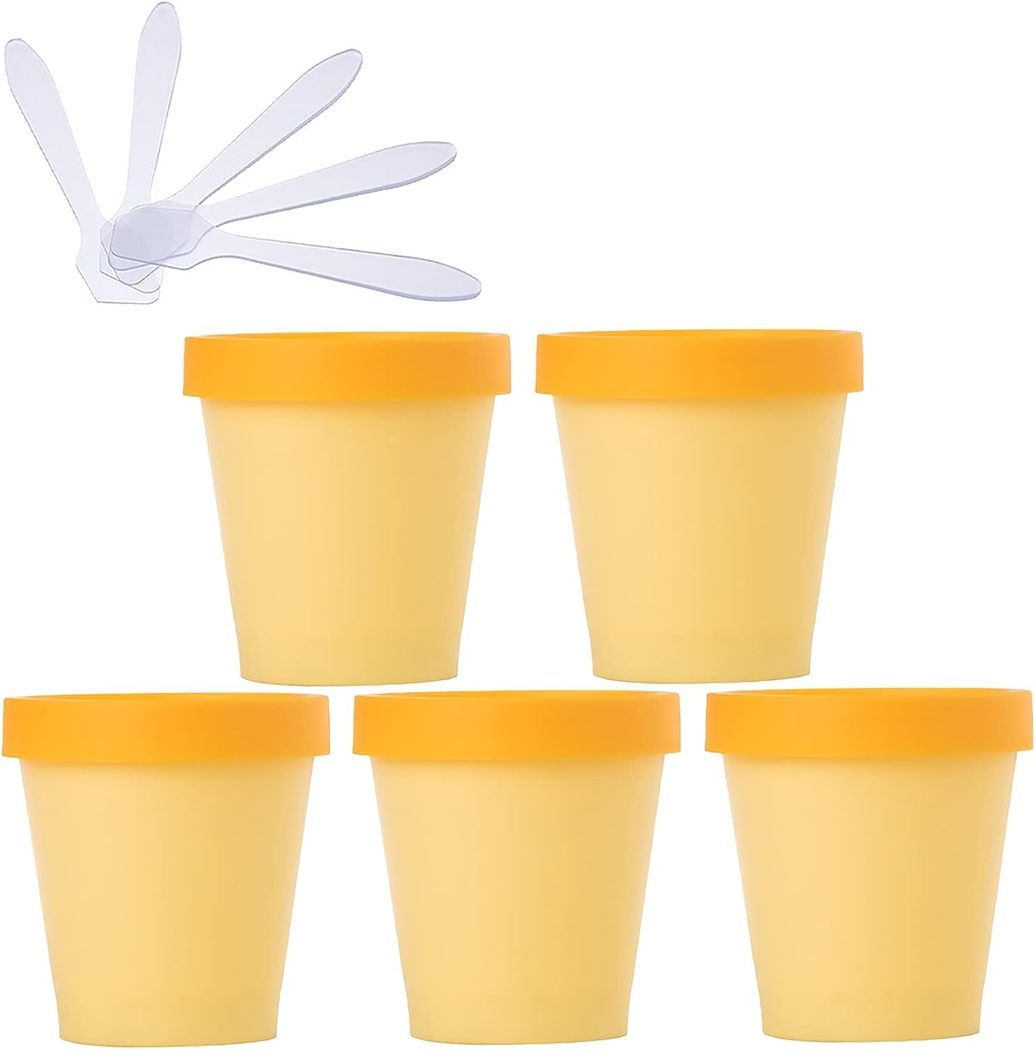 FLYIODFCXV cosmetic jar, 5 PC Plastic Storage Jars with Inner Liner for Body Hand Face Cream Lotion Gel 5X Spatula(Yellow,200ml)