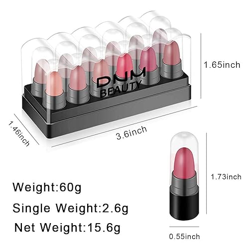Miniatura 7 de BINGBRUSH Juego de 12 pastillas de lápiz labial de maquillaje, lápiz labial rojo mate, juego de manchas de labios para mujer, color marrón nude,