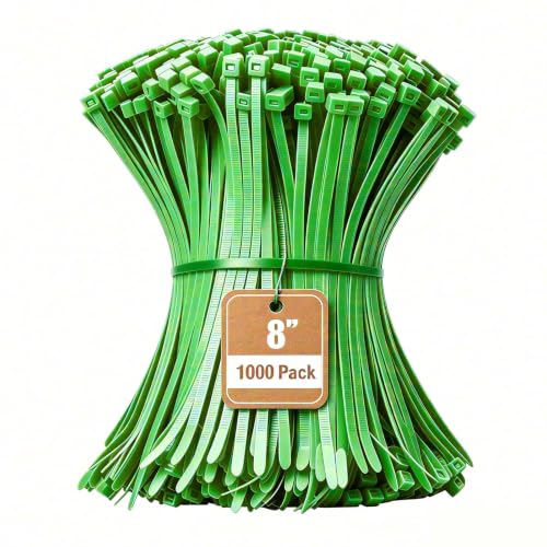 Image of Armpow 8 Inch Green Zip Tie 1000 PCS, 40 Lbs - Small to Medium Zip Tie, Nylon PA66 UV Resistant Cable Tie Heavy Duty for Indoor and Outdoor Use - Ideal for bundling and securing objects